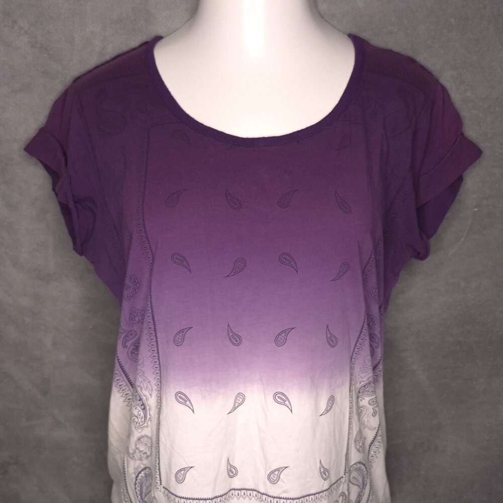 Cruel Womens Ombré Paisley Print T-Shirt L Short Sleeve Top Western Wear